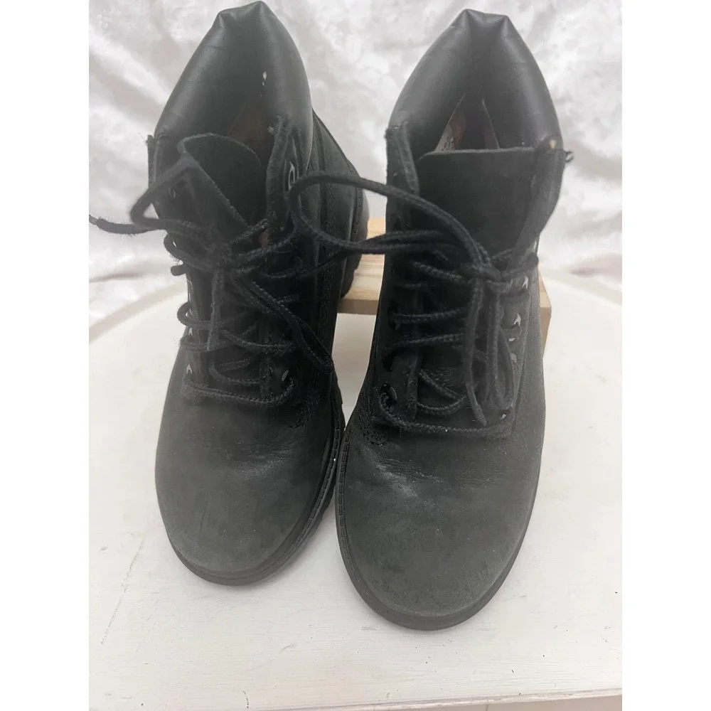 Timberland 6 Inch Premium Black Leather Waterproof Boots Kids Size 12 12807